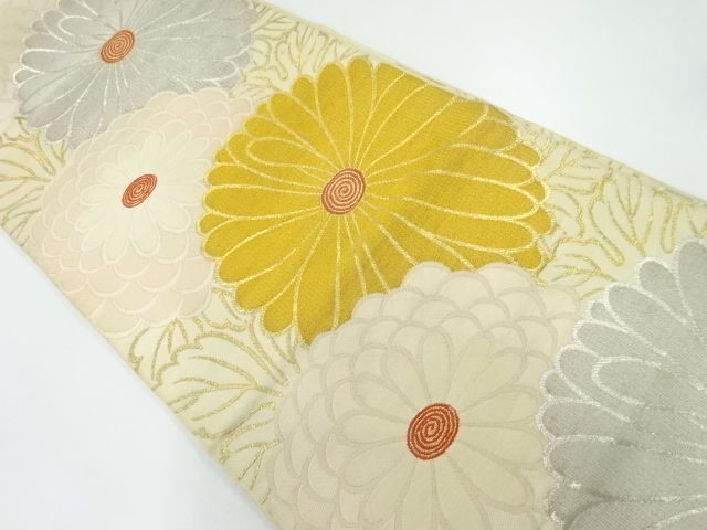 JAPANESE KIMONO / ANTIQUE FUKURO OBI / SILK / WOVEN KIKU